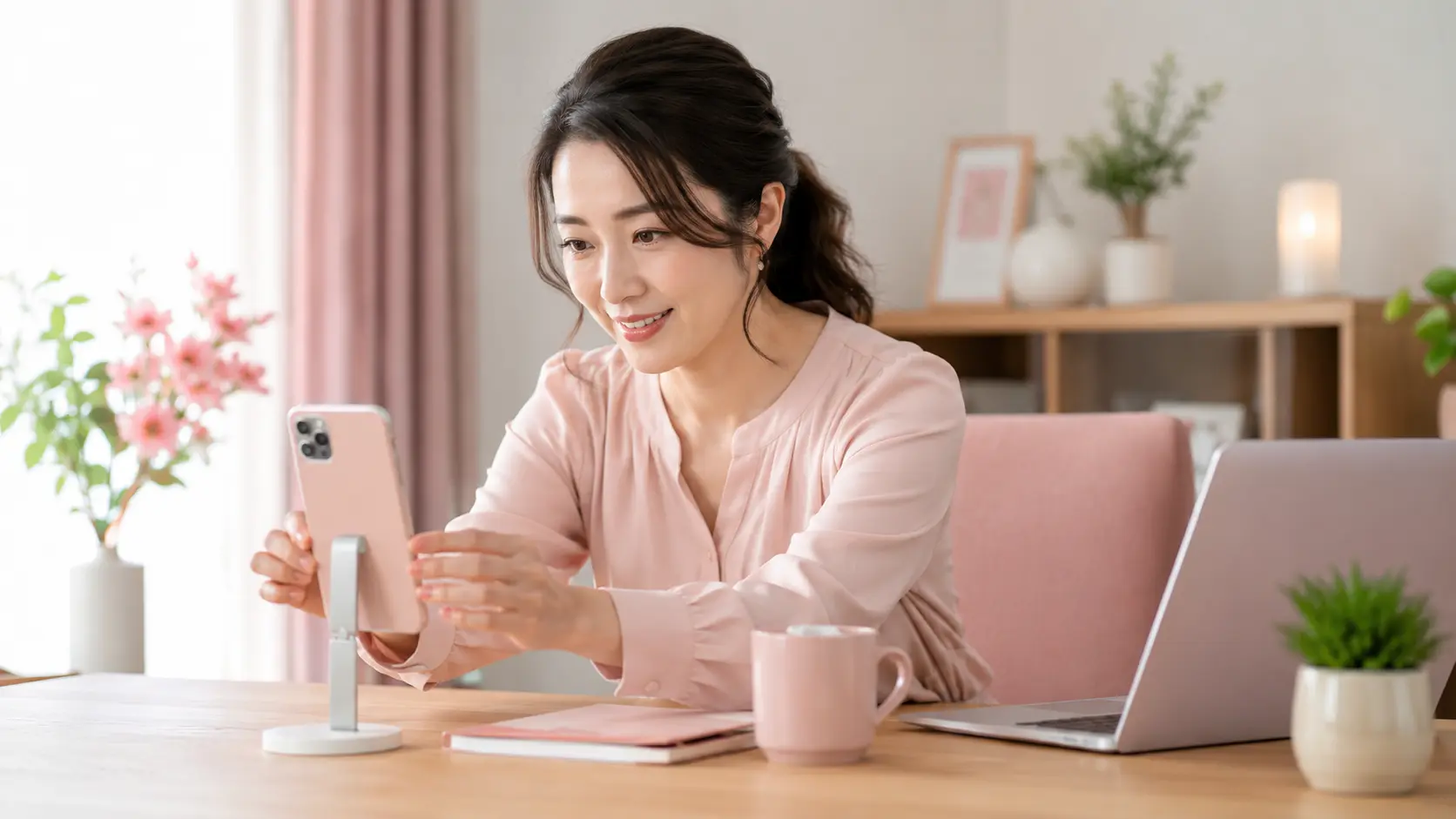 スマホでチャットレディの配信設定をする主婦｜始め方ステップ
